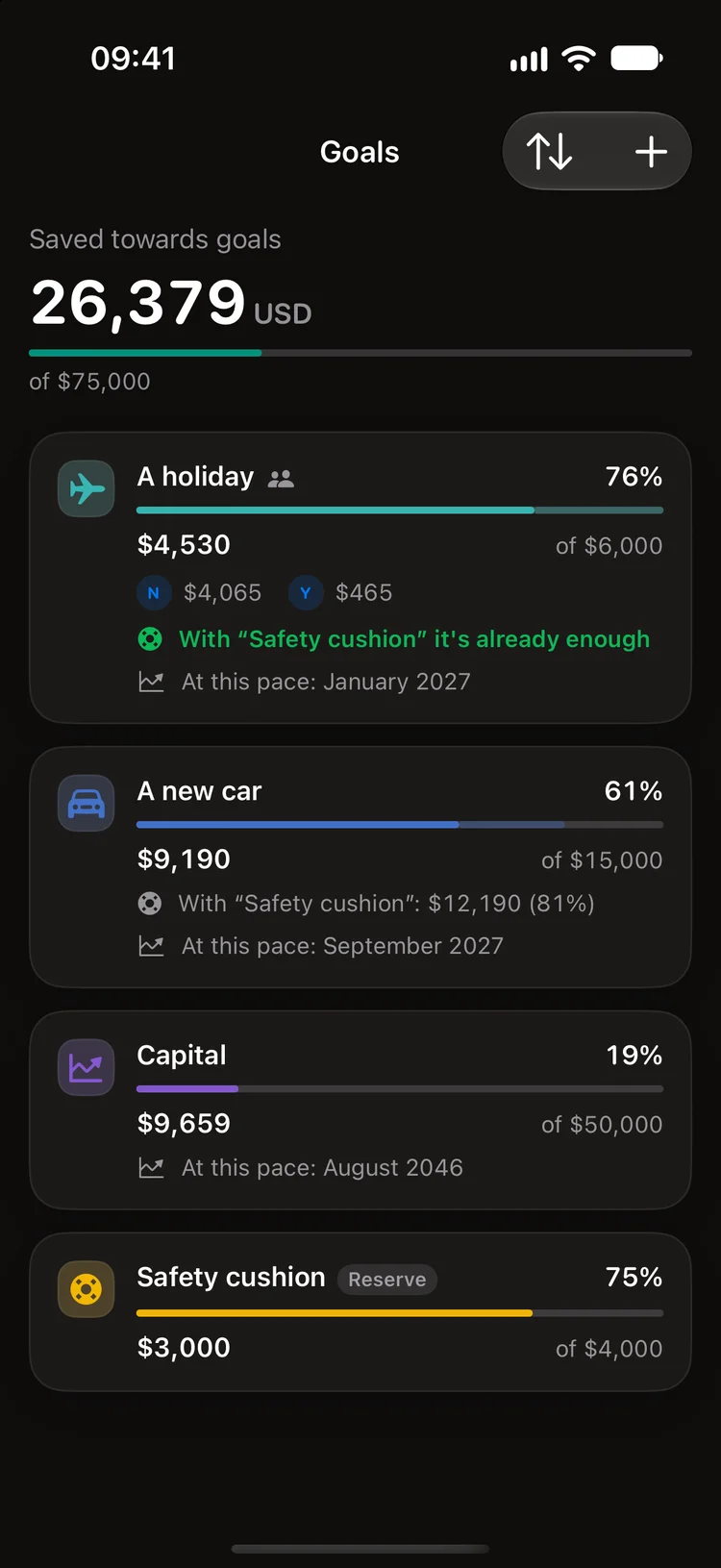 Goals live on savings, not on your card