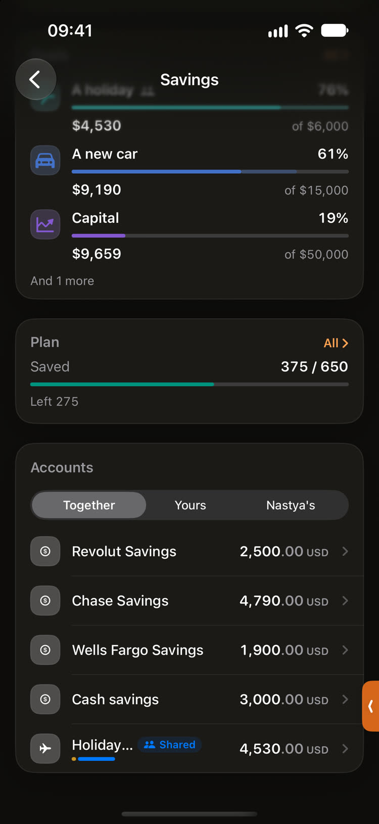 Savings accounts: together, yours, Nastya’s